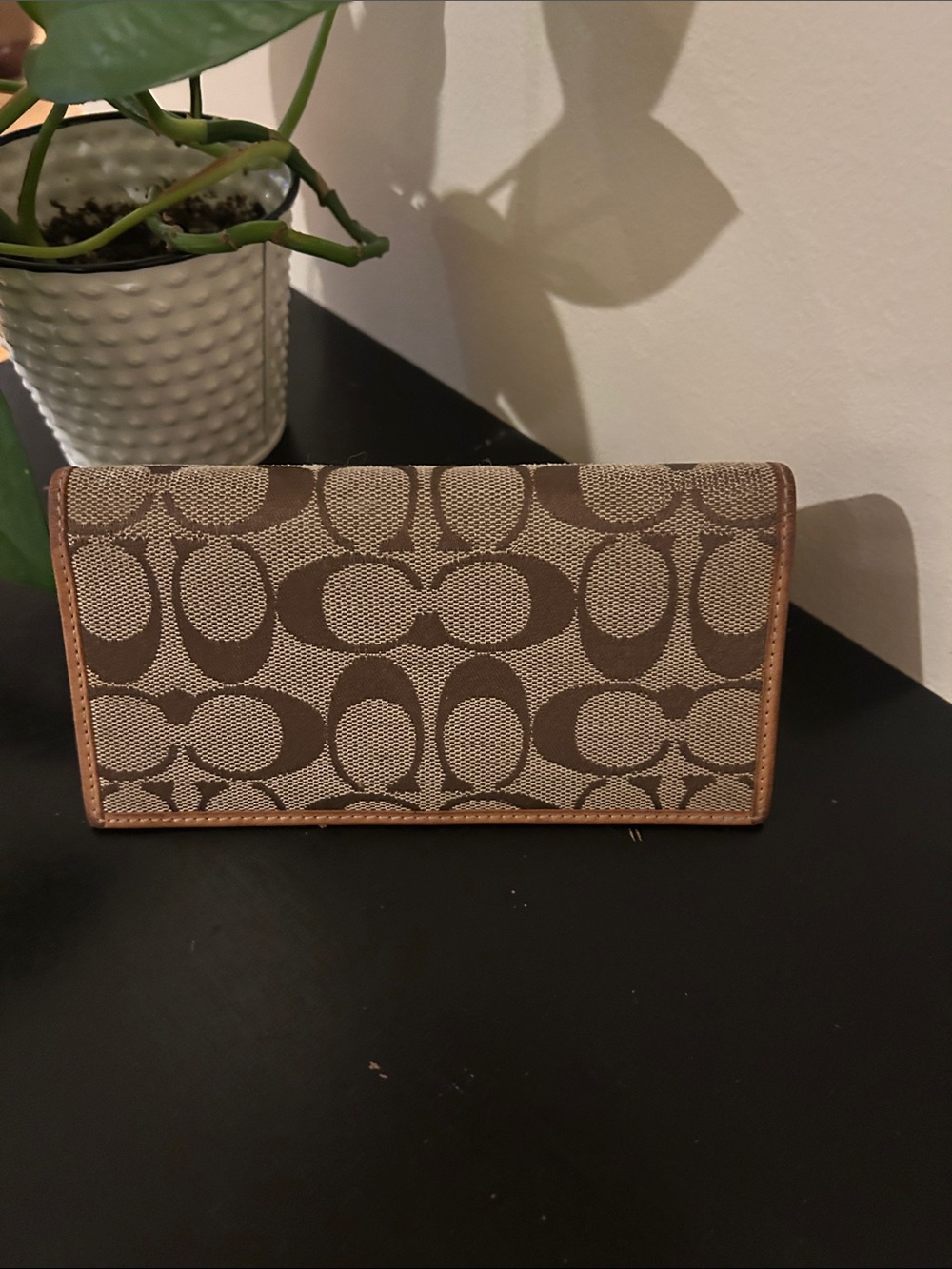 Vintage Coach brown Signature Canvas Continental checkbook cover with Tan inner - Picture 2 of 8